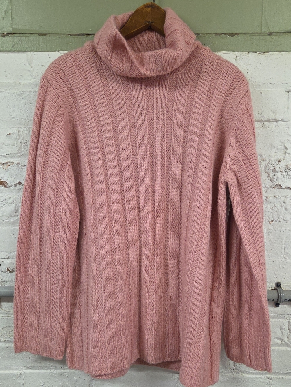 Jones New York Ribbed Turtleneck Sweater - Dusty Rose Med Wool Y2K